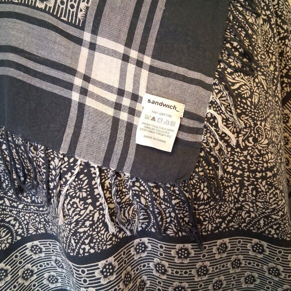 VTG NEW sandwich 100% Cotton Large Square Classic Luxury Olive Green White Scarf - Picture 9 of 9